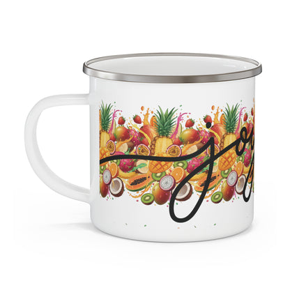 Enamel Camping Mug — Tropical Fruits “Joyful” Coffee Cup