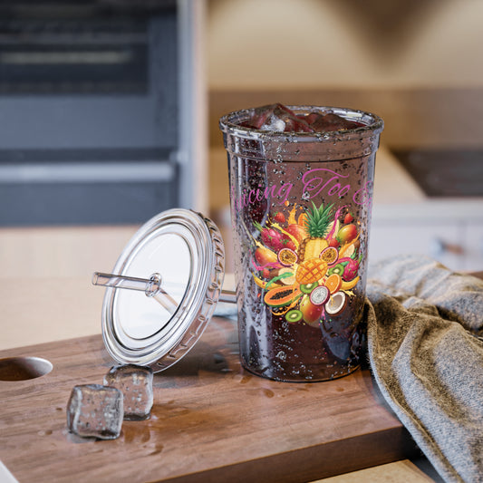Tropical Fruit Acrylic Cup — Pineapple & Mango Summer Tumbler with Straw