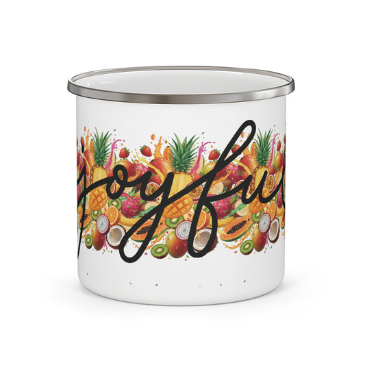 Enamel Camping Mug — Tropical Fruits “Joyful” Coffee Cup